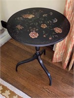 Black Lacquer Hand Painted Tripod Table