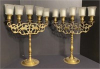 A Pair Brass Candlelabra Bats & Lions