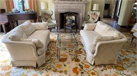 A Pair of Sherrill Ivory Damask Sofas