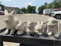 Lot of 5 Outdoor Concrete Bunny Rabbit Statues