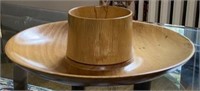 Two Piece Turned Oak Signed Bowl Peck