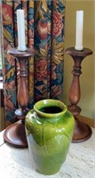 Arts and Crafts Vase Pair Wooden Candlesticks