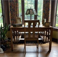 Arts & Crafts Oak Library Table & Chair