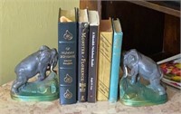A Pair of Elephant Bookends & Signed Books