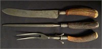 Antique Three Piece Stag Handle Carving Set