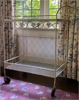 Metal and Glass Mid Century Ivy Pattern Tea Cart