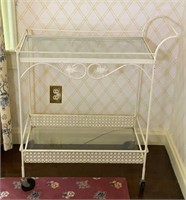 Ivy Pattern Metal and Glass Tea Cart