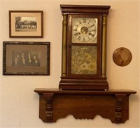 Antique Seth Thomas Clock, Clock Shelf & Pictures