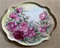 French Hand Painted Floral China Dresser Tray