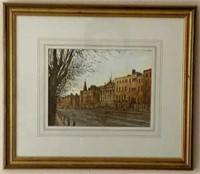 Signed Tomkus City Scene Watercolor