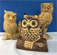 3 Owl Figurines