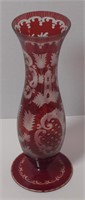 Moser Bohemian Pigeon Blood Cut to Clear Vase 8"