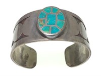 Vintage NA Inlaid Turquoise Cuff Bracelet