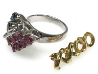 18K Patriotic Gemstone Ring Sz 7.25 & XO Pin