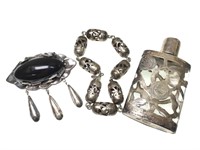 Mexican Sterling Lot Flask Bracelet Pin