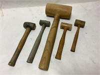 5 Wooden/Metal Mallets of Various Sizes