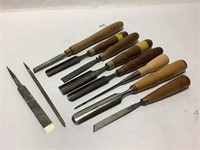 Lot of 10 Buck Bros Woodworking Chisels