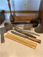 Vintage utensils, knives, rulers