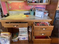 Contents of desk, cookbooks, office supplies,