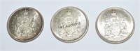 3 Silver 50 Cent  Silver Coins Canada 1966