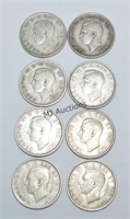 8 Silver Canada Quarters 1940-1947 One Lot!