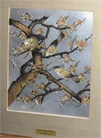 Japanese Chokin Etching Yoshinobu Hara Birds Tree