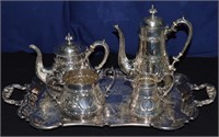 Victorian Silverplate Tea Set With Footed Tray!