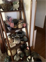 Handmade pottery items and shelf
