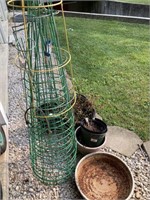 Tomato cages and flower pots