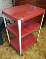 Vintage Red Metal Rolling Kitchen Cart