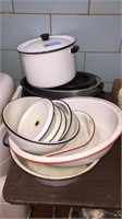 LARGE LOT VINTAGE ENAMEL POTS & PANS