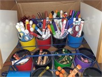 BOX OF COLORS & MARKERS & BOX OF FLOOR PUZZLES