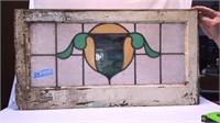 ANTIQUE STAINED GLASS WINDOW 30"X16"