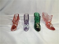 4 Vintage Fenton Glass Shoes Hand Painted Signed