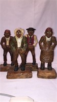 HAND CARVED FIGURES, POTTERY BRASS BOX LOT