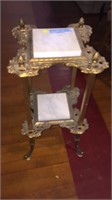 ANTIQUE BRASS & ONYX LAMP STAND 27" TALL