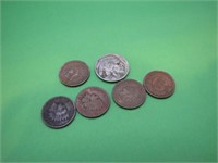 1930 Buffalo Nickel & 5 Indian Head Pennies