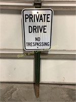 Private Drive No Trespassing Metal Sign & Post
