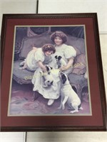 Framed print children and puppies