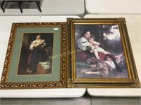 Two beautifully framed prints, mothers w/ children