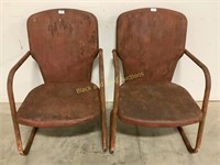 Vintage red metal lawn chairs