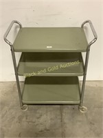 Vintage 3 shelf metal cart, hospital green