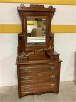 Antique walnut vanity with side drawers and mirror