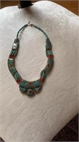 Unusual Turquoise & Mixed Stone Inlaid Necklace