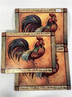 3 wooden rooster placemats