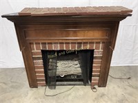 Corner Elec. fireplace insert, molded brick & wood