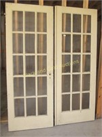 Pair of painted antique 15 light French doors
