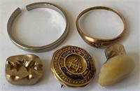 Palladium Ring, Two Gold Teeth, 10kt Pin Baby Ring