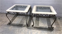 2 Matching Glass Top Side Tables W13C