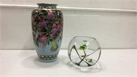 Hand Painted Vase & Rose Bowl K14B